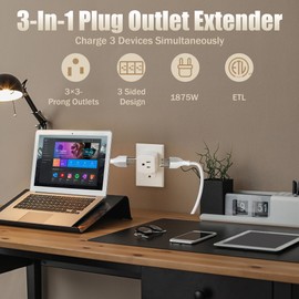 3-Outlet Extender Wall Tap Cube 2 Pack, 3-Prong Grounded Wall Tap, Easy Access Design, Adapter Spaced Outlets, Multiple Plug, Power Splitter, Use for Home Office School Dorm，Travel, ETL Listed, White