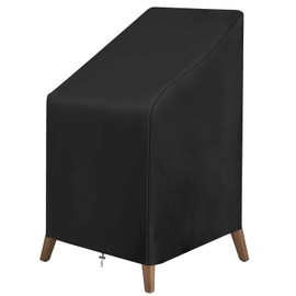 Viitech Garden Chair Cover, 65 x 65 x 120 cm Cover for High-Backed Chair, Waterproof 420D Oxford PU Coating Fabric with Large Air Outlet, Drawstring, 4 Buckles, Velcro Fasteners (Black)