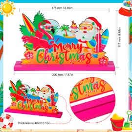 HOWAF 3Pcs Christmas July Wooden Table Centerpiece, July Christmas Table Decoration Santa Flamingo Palm Tree Beach Xmas Party Decorations for Holiday Xmas Home Table Desktop Supplies