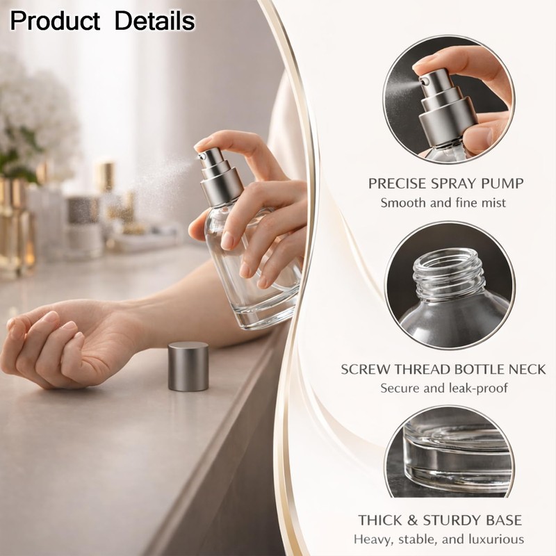 ROHIJALE 50ml/1.7oz Clear Glass Spray Bottles 4 Pack, Refillable Fine