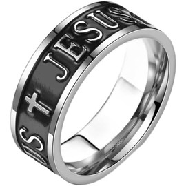 Jude Jewelers 8mm Stainless Steel Retro Vintage Christian Cross Jesus Word Filled Wedding Band Ring (Silver, 7)