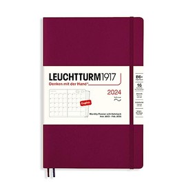 LEUCHTTURM1917 367579 Monthly Planner with Notebook, Softcover, Paperback (B6+) 2024, 16 Months, Port Red, English
