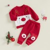 MAHUAOYIXI Toddler Boys Girls Christmas Outfits Reindeer Embroidery Long Sleeve