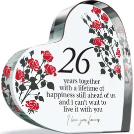 26th Anniversary Plaque Gifts for Wife Husband - 26 Years Together - I Love You Forever Romantic Acrylic Heart Gift For Women Men, 100mm x 100mm Present For Couples Twenty-Sixth Anniversaries