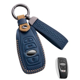 YINEOR for Subaru Key Fob Cover Leather Car Key Case Keychain Fob Holder Compatible for Forester Impreza Outback Legacy STI WRX BRZ Crosstrek Ascent Solterra 2014-2024 (Blue)
