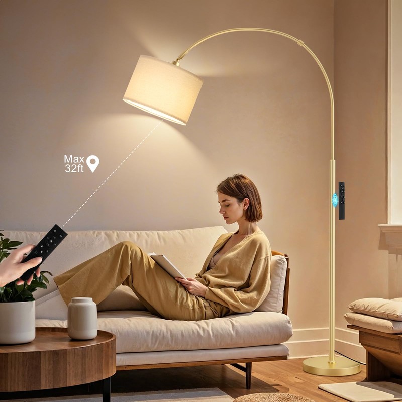Ambimall Dimmable Arc Floor Lamp with Remote, Color Temperatures and