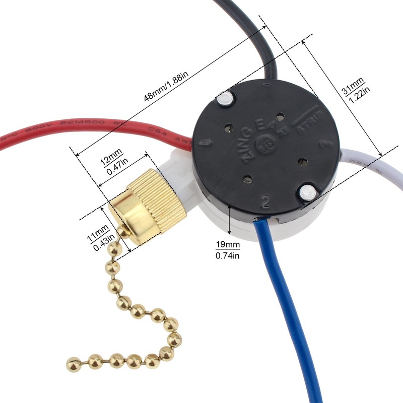 RTNLIT Ceiling Fan Switch ZE-208s Zing Ear E89885 3 Speed