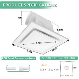 POWERENG Bathroom Exhaust Fan with Light,11.8 in Panel,12W Square LED,141 CFM,0.7 Sones,110V 45W Quiet Bathroom Ventilation Exhaust Fan for Shower/Restroom/Office/Home (3 Adjustable Colors LED)