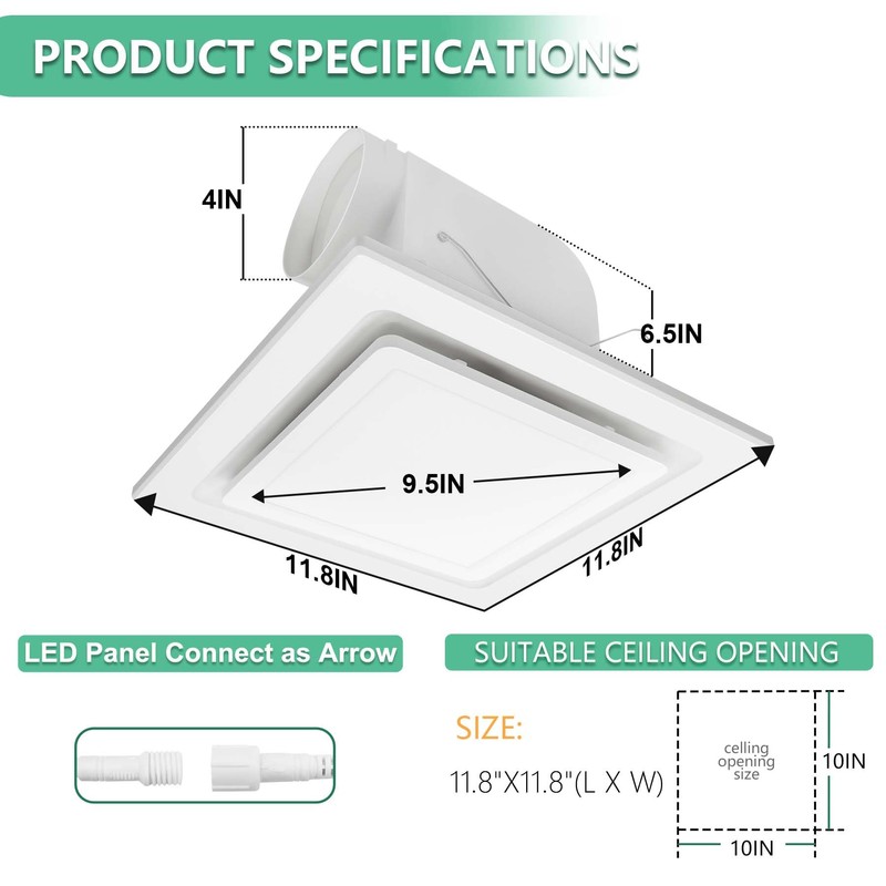 POWERENG Bathroom Exhaust Fan with Light,11.8 in Panel,12W Square LED,141