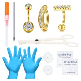 QWALIT Belly Button Piercing Kit Belly Piercing Kit Belly Button Piercing Needle Navel Piercing Kit Belly Button Ring Piercing Kit Gold Belly Piercing kit 14 Gauge Piercing Needle