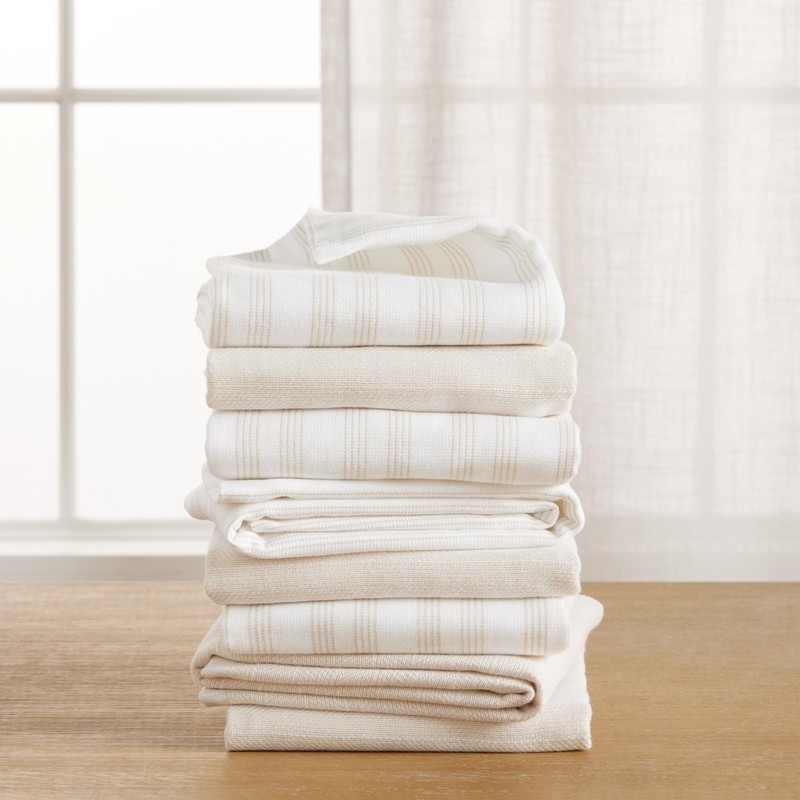KitchenAid Chambray Stripe Kitchen Towels 8-Pack, Absorbent 100% Woven Cotton,