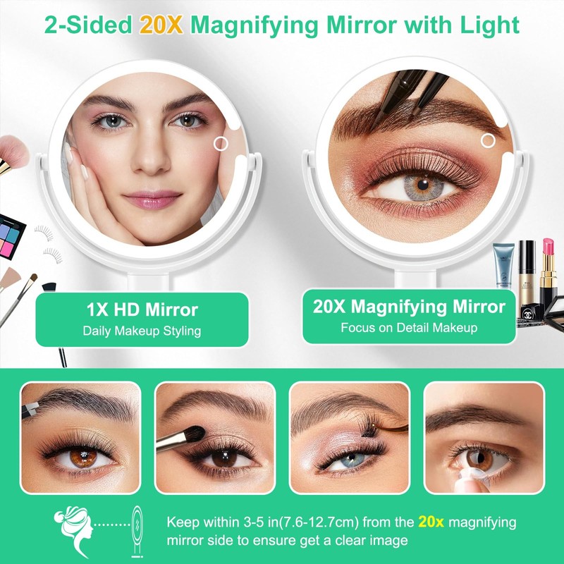 20X/1X Magnifying Makeup Mirror with Lights, Double-Sided Home Vanity Mirror
