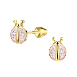 Cherished Moments Children's 14k Gold Plated over Sterling Silver Pink Ladybug Screw Back Earrings for Babies, Little Girls, Kids and Toddlers