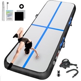 13FT Inflatable Air Gymnastics Mat Gymnastics Track Training Mats Yoga Floor Cheerleading Landing Taekwondo Training Kungfu Exercise Mats with Electric Air Pump for Home Gymnasium Beach Park and Water