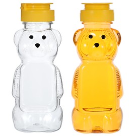 Hpmjz 2 Pcs Honey Bear Bottle Plastic Honey Squeeze Bottle Transparent Honeybear Squeeze Jars with Yellow Flip Lid Cute Empty Container for Christmas Party Syrup Sauce Juice Storing and Dispensing