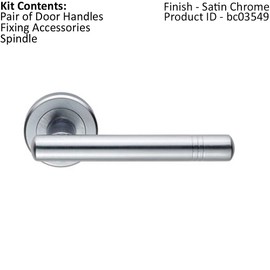Pair Round T-Bar Handle with Ringed Design - Concealed Fix - Satin Chrome | Door Handle Lever on Screwless Rose - Internal Door Hardware - Screws, Fixings and Spindle Included