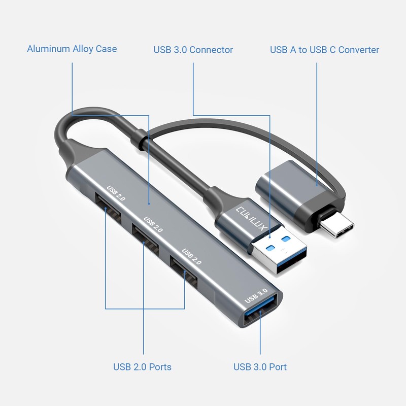 Cubilux Hub USB para portátil [1 x USB 3.0, 3