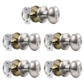 Gobrico 5 Pack Egg Shaped Passage Door Knobs Flat Satin Nickel Interior Locksets Oval Style Stainless Steel Door Handles for Hall and Closet