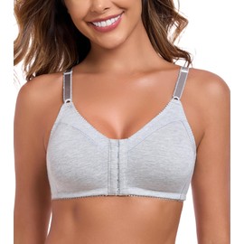 HACI Women's Front Closure Cotton Bra Full Coverage Wirefree Unpadded Everyday Bralette(Gray,42B)