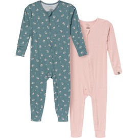 Modern Moments by Gerber Unisex Baby Viscose 2-Pack Footless Tight Fitting Pajamas, Dark Teal Rose