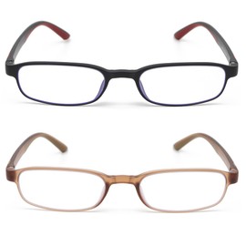 2 Pack Flexible Computer Blue Light Blocking Lightweight Reading Glasses Rectangular Reader Women Men 2.00