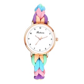JewelryWe Women's Watch Elastic Hair Band Watch Women's Analogue Quartz Wrist Watch Colourful Braided Stretch Fabric Strap Ultra Thin Lightweight Headband Watch with Drawstring Strap - Gift for Women