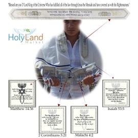 Holy Land Market Ten (10) of the Royal Blue New Covenant Prayer Shawls with Matching Bags, Messianic Seal Card & Tallit Brochure, Soft Fabric, Tallit for Women and Men - 72 x 22 Inches