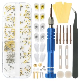 ESSSO Eye Glass Repairing Kit,Upgraded Eyeglass Repair Kit with Screws(Gold and Silver)，5-in-1 Eyeglass Screwdriver,Eyeglass Nose Pads,Eyeglass Ear Grips,Tweezer for Sunglasses,Eyeglass,Watch Repair