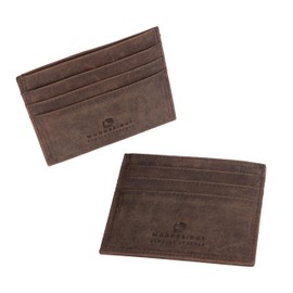 WOODBRIDGE Men's Genuine Leather Credit Card Holder | RFID Blocking | Minimalist Wallet | with Box (Rustic Brown)