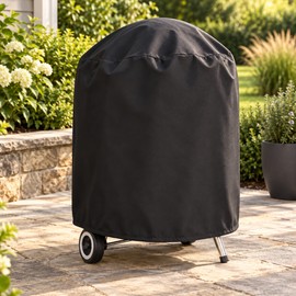 Waterproof BBQ Grill Cover, Black Oxford Fabric Outdoor Gas Grill Protector with UV Protection, Hook-and-Loop Straps and Drawstring