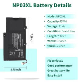 43Wh NP03XL 761230-005 Battery for HP Envy X360 15-U011DX 15-U010DX 15-U110DX 15T-U100 15T-U200 15T-U300 15-U111DX 15-U483CL 15-U493CL Pavilion X360 13-A010DX 13-A012DX 13-A013CL NPO3XL 11.4V
