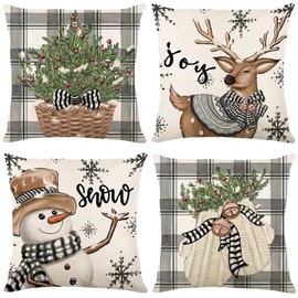 Whiosyrt Christmas Pillow Covers Christmas Snowman Reindeer Gloves Eucalyptus Throw Pillow Covers 18 x 18 Inch Winter Holiday Stripes Cushion Case Decoration for Sofa Couch Set of 4
