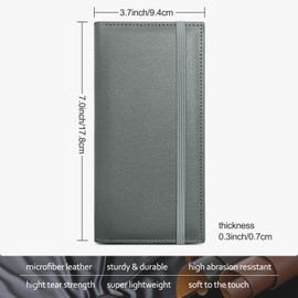 LLi Cufite Leather Checkbook Cover for Top & Side Tear Registers Duplicate Checks with Plastic Insert Flap Pen Holder Slim Wallet Card Holder for Men Women (GRAY with Strap)