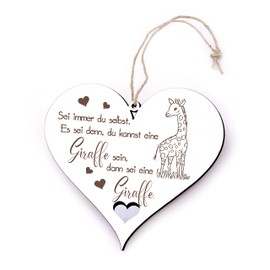 Wooden Heart Sign with German Text "Sei immer du selbst. Es sei denn, du kannst eine Giraffe sein - 20 x 18 cm - Door Sign Motivation [German Language]