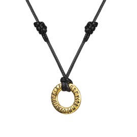 Gold Norse Viking Rune Leather Rope Necklace Runic Coin Talisman Pendant Adjustable Braided Cord Chain Necklace Jewelry Gifts for Men Women