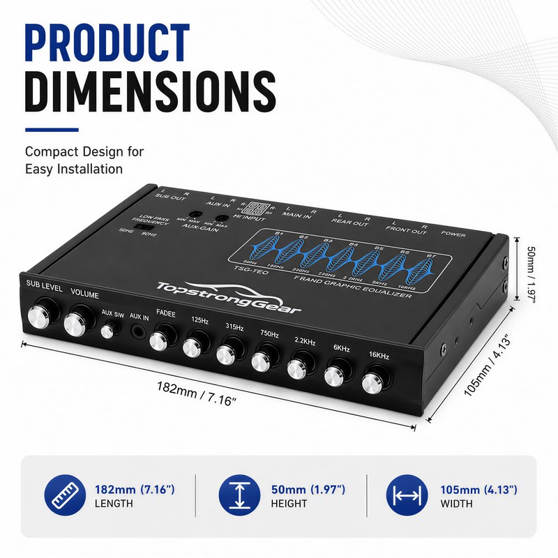 TOPSTRONGGEAR TSG7EQ 7-Band Car Audio Graphic Equalizer with Front 3.5mm