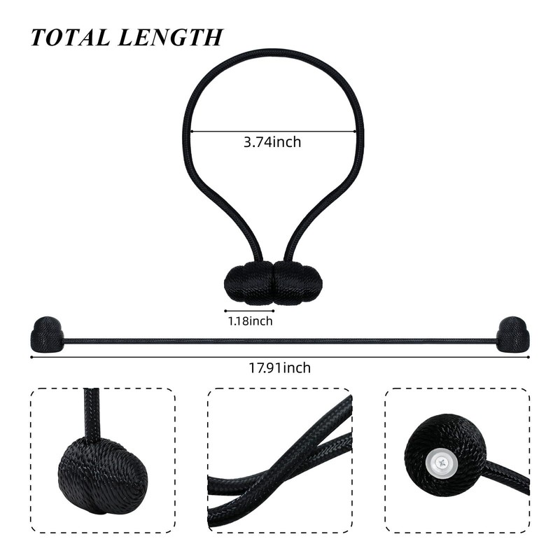 Tifanso Black Magnetic Curtain Tiebacks - 4pcs Curtain Tie Backs