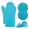 COOK WITH COLOR Silicone Oven Mitt Set- 6 PC. Set - Heat Resistant Gloves with Soft Quilted Lining Set of 2 Oven Mitt Pot Holders, 2 Silicone Trivets, 2 Fingertip Mitss for Cooking and BBQ (Teal)