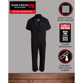 Bass Creek Outfitters Mens Coveralls - Twill Short Sleeve Work Overalls for Men with Elastic Waistband (Sizes: M-2XL), Size 2X-Large, Black