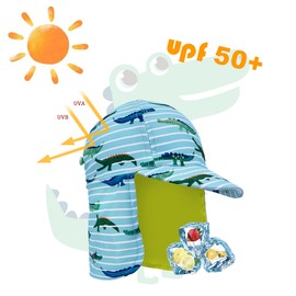 Gifts Treat Children's Legionary Hat, UPF 50+ Sun Protection, Swimming Cap, Flap Hat in Dinosaur Pattern for Children, Boys Sun Hat with Neck Protection, Crocodile