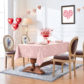 Romanstile Jacquard Rectangle Tablecloth - Waterproof Damask Floral Pattern Decorative Table Cloths Heavy Weight Fabric Table Covers for Dinner/Parties/Outdoor - 60 x 84 Inch, Pink