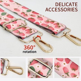 AIOGPD Purse Strap Replacement Crossbody, 3.8cm Wide Shoulder Strap Adjustable Replacement Belt Gold Buckle, Handbag Crossbody Bag Strap Watercolor Pink Strawberry