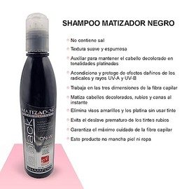 Shampoo Matizador Sin Sal y Sin Parabenos Le Black Negro Platinado, Matizador de Canas y Cabello Rubio, Protección UV para el Cabello, Platina y Propo