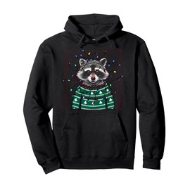 Christmas Raccoon Ugly Christmas Sweater Xmas Santa Claus Pullover Hoodie, black