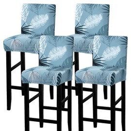 SearchI Bar Stool Covers Set of 4, Stretch Washable Barstool Seat Covers, Counter Height Chair Covers for Kitchen Dining Room Cafe (Blue Foliage)