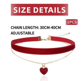 LEEQBCR 1 Chocker Velvet Necklace, Classic Velvet Heart Necklace, Layered Adjustable Necklace, Girls Women's Jewellery, Gothic Necklace, 90's Women's Decoration (Red)