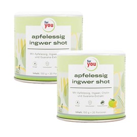 for you apfelessig ingwer shot Doppelpack - Pulver zum Anrühren in Wasser - Fruchtiger Geschmack mit würziger Ingwer Note - Apfelessig, Ingwer, Cholin, Guarana & Vitamin B6. 15 mg Koffein pro Portion