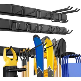 64 Inches Garage Storage, UUP Garage Organization Wall Mount Garden Tool Organizer, 620lbs Adjustable Metal Hooks, Yard Shed Rail Rack, Lawn Tool Holder for Hanging Rake Broom Mop Snowboard, Home Gift