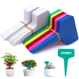 Piuluvor® Pack of 200 Plastic Plant Signs for Outdoors, 100 × White + 100 × Colourful Plant Signs, Weatherproof Plant Stakes for Labelling, Plug-in Labels, Plants for Vegetables, Herbs, Flowers