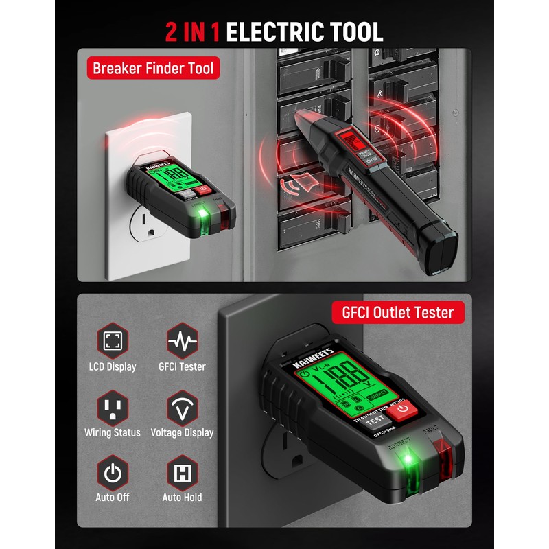 KAIWEETS Circuit Breaker Finder with LCD Display, GFCI Outlet Tester,